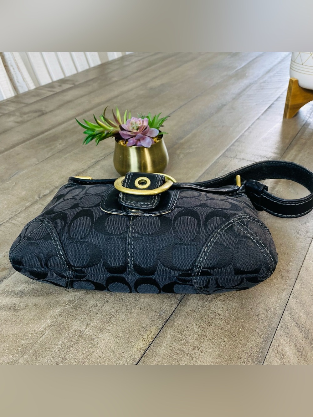 COACH Y2K Vintage Bleecker Signature Small Flap Hobo Bag 11441 Black Brass - Picture 7 of 12